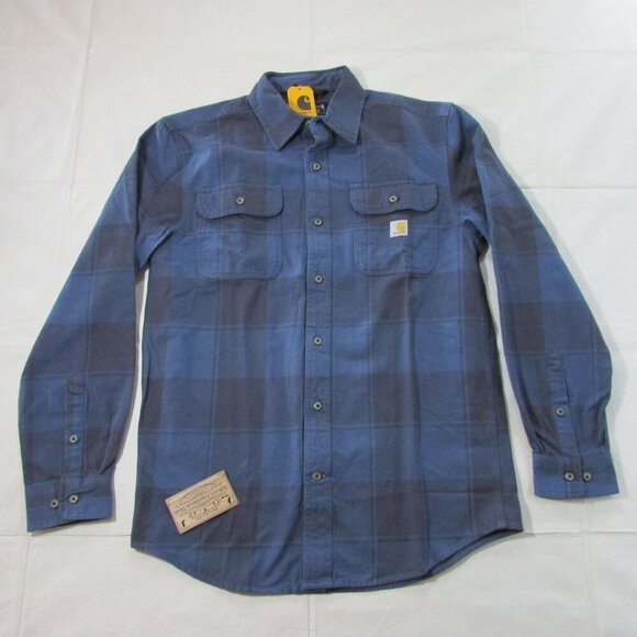Carhartt Men's Small Long Sleeve Heavyweight Plaid Flannel Button Shirt TW4451 B - Picture 2 of 5